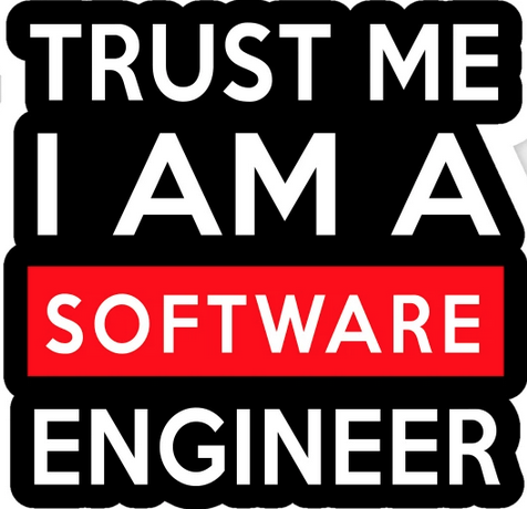 Autocollant portant l'inscription "Trust me, I am a software developper (police blanche sur fond noir)