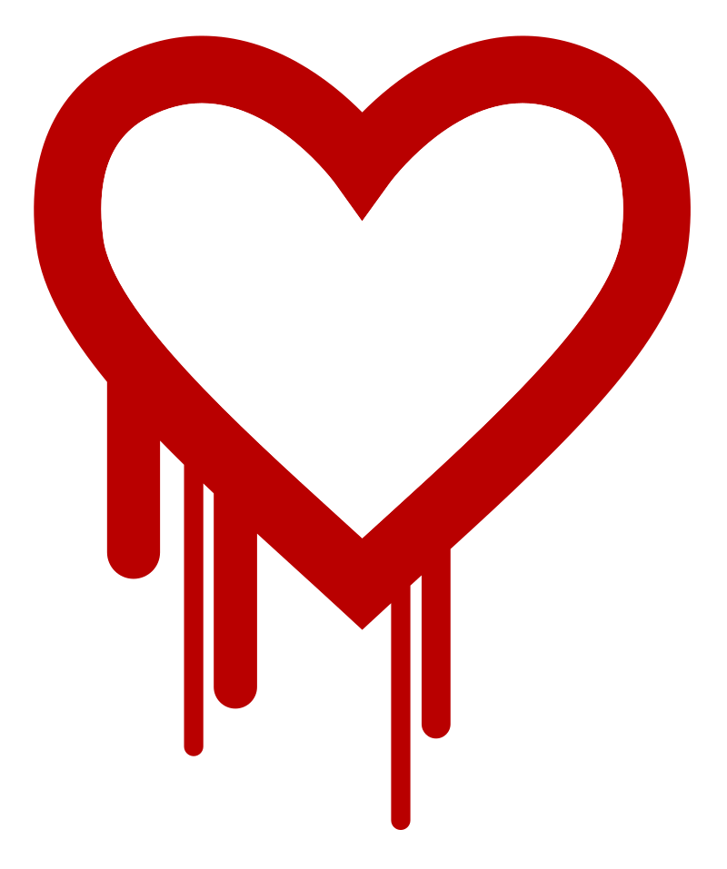 Cette image montre le symbole utilisé pour communiquer sur HeartBleed : le profil d'un coeur dessiné en rouge d'où coule des lignes descendantes.