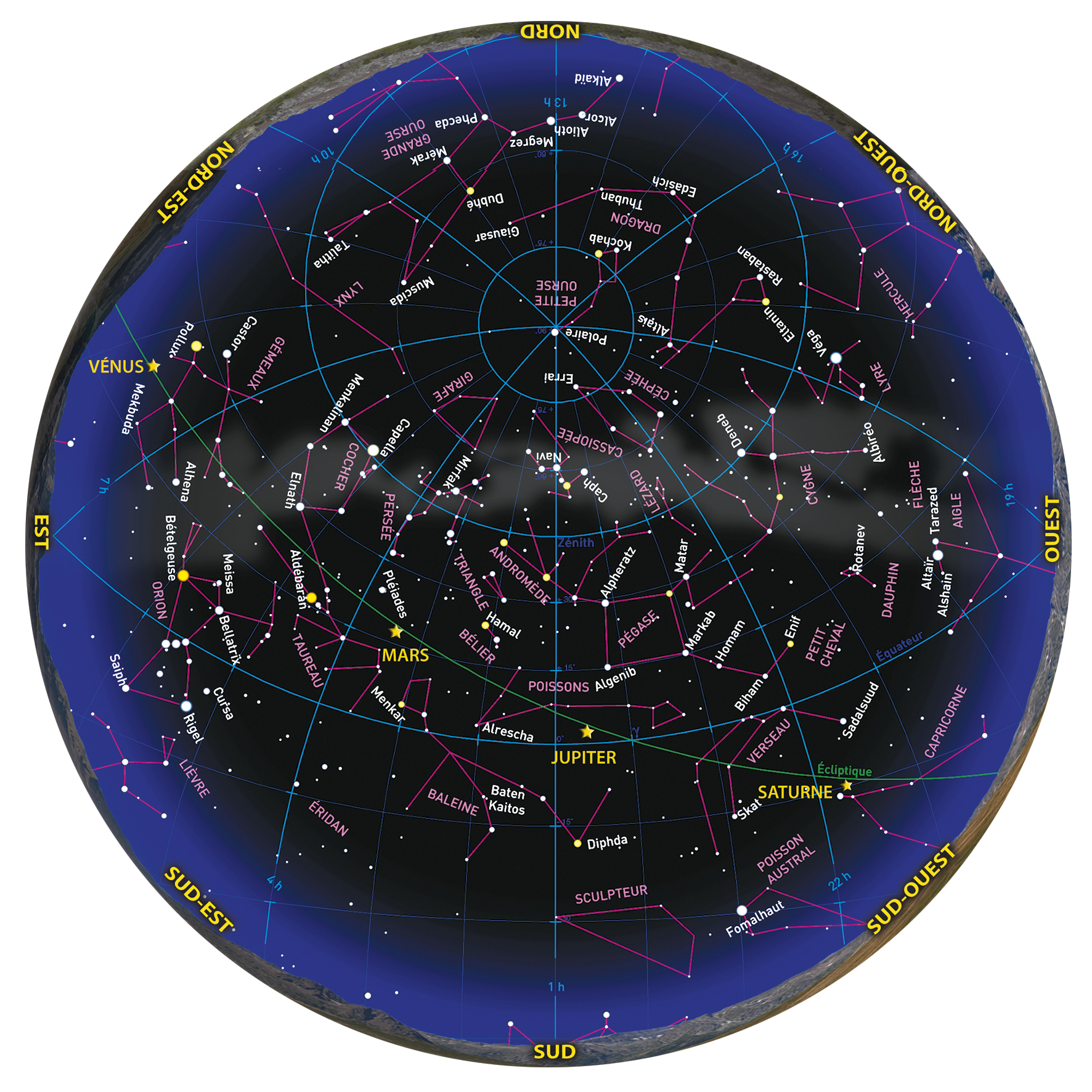 Le Guide du Ciel : cartes du ciel heure par heure